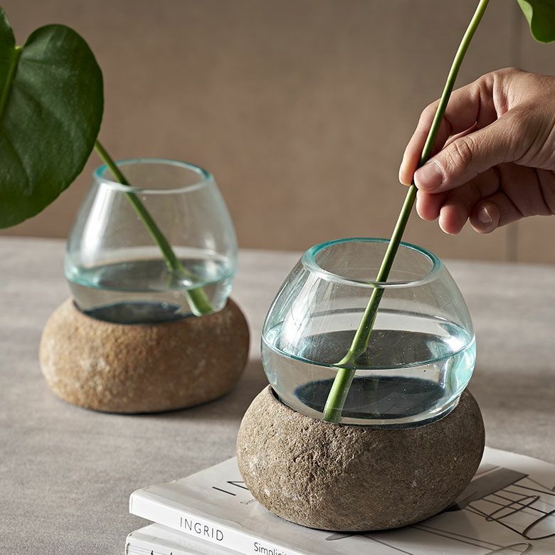 プランターオブジェ ストーン 石 ガラス オブジェ 約 W 15cm D 12cm H