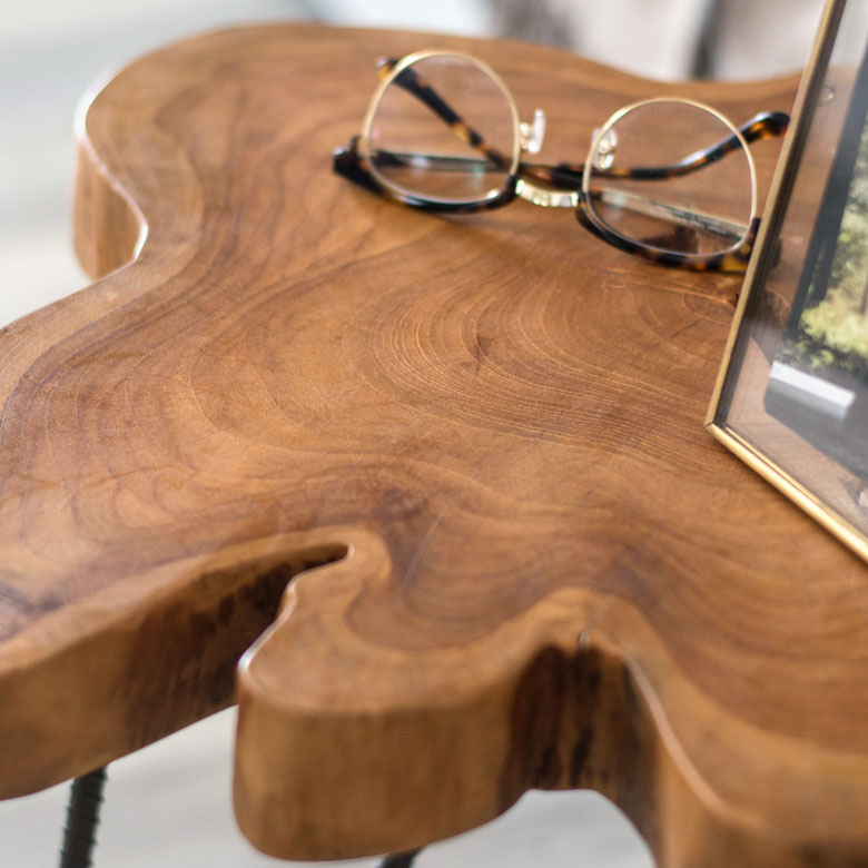 サイドテーブル 切り株天板 木製 アイアン脚 幅40cm ブラウン 茶