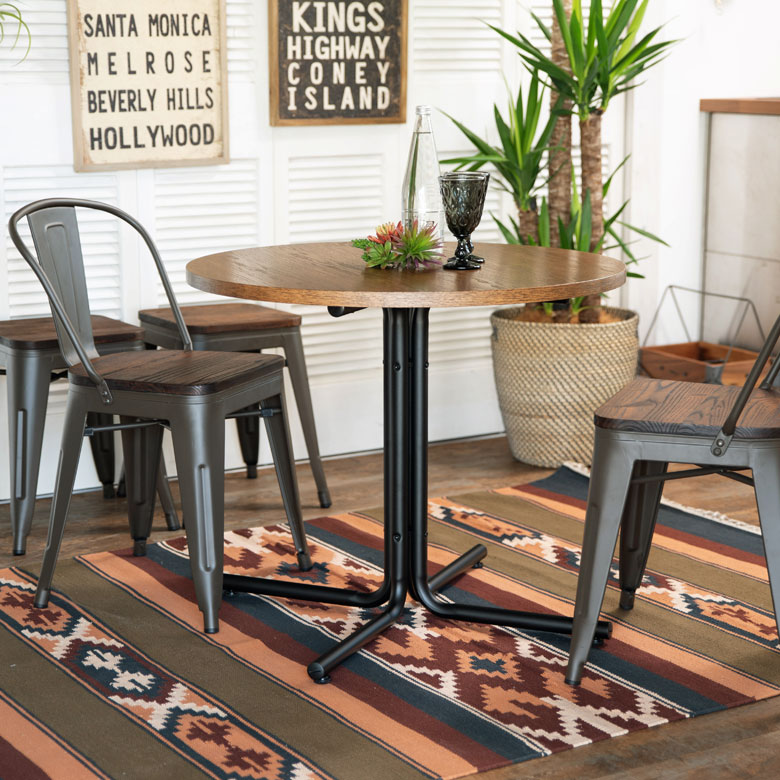 カフェ風テーブル 木製 スチール ブラウン ラウンド 直径80cm カフェ