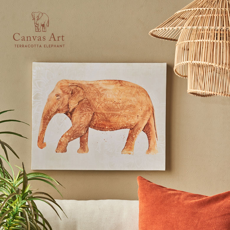 アートパネル 象 イラスト テラコッタ 横長 約 W 50cm D 40cm H 2.7cm