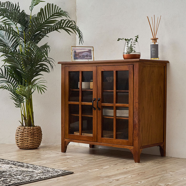 ティンバー キャビネット リビングチェスト チェスト 木製 ガラス扉