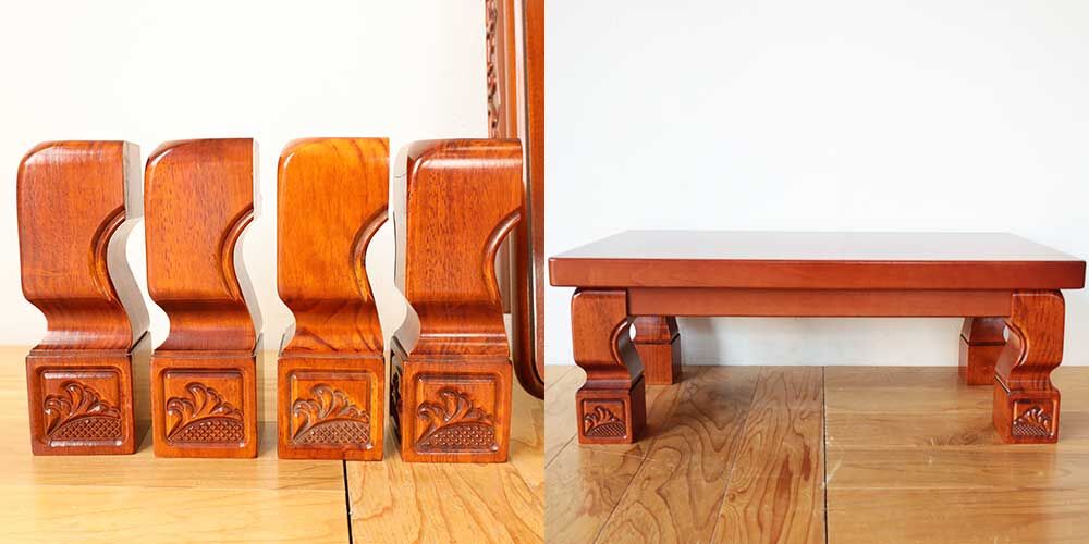 R0719:美しい彫刻の入った座卓の脚を活かしてテレビ台にリメイク