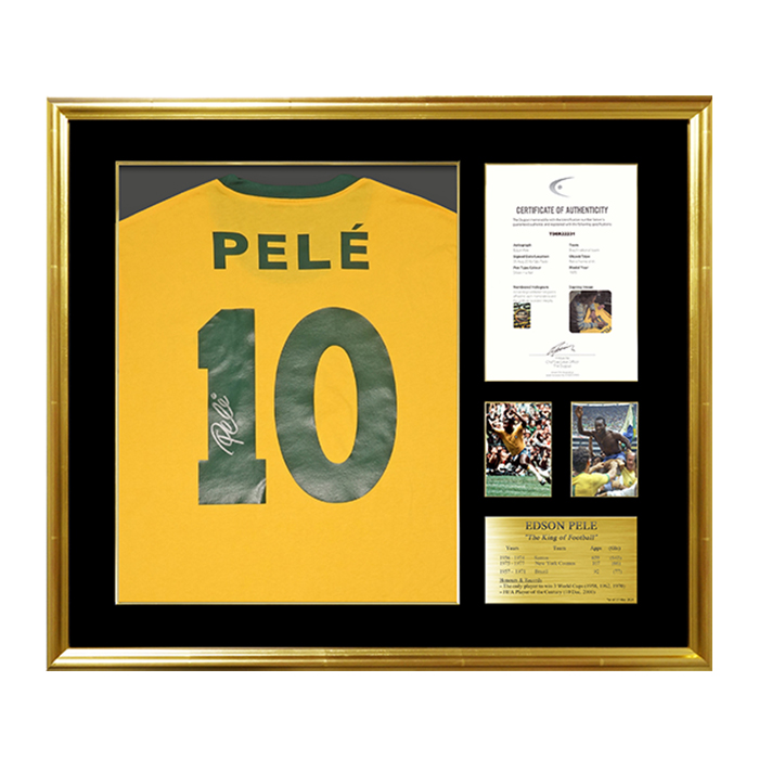 ペレ直筆サイン入りブラジル代表1970復刻版ホームユニフォーム特製