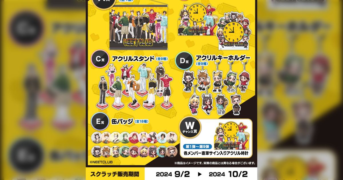 ⑦ニート部 スクラッチくじ アクリル時計 ニート部 DMMスクラッチくじ