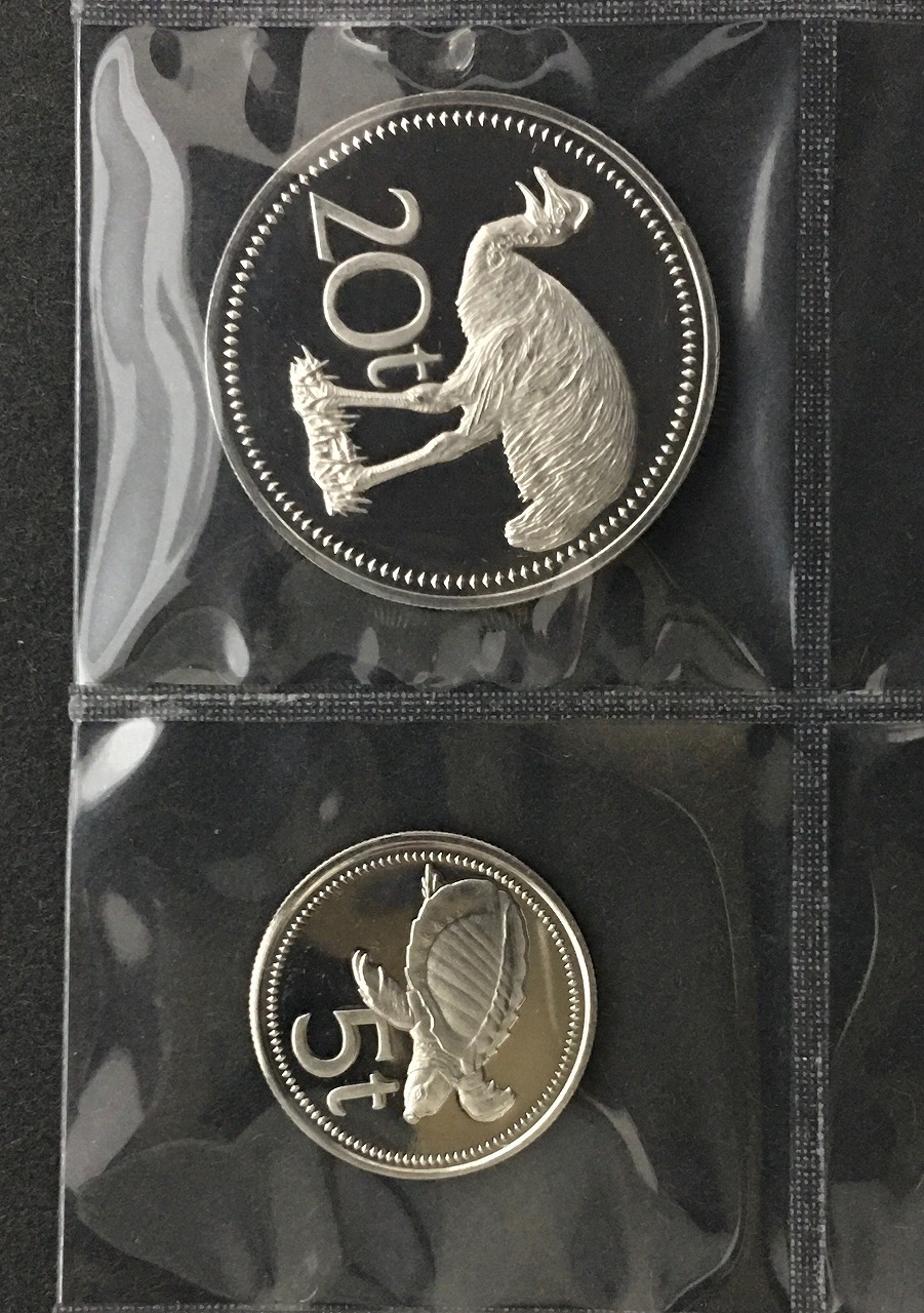 パプアニューギニア 1t～20t 記念プルーフ貨幣セット 1975年銘 5枚