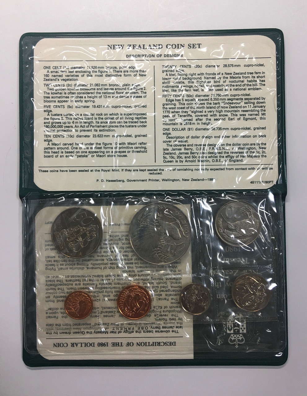ニュージーランド 1980年銘ミント貨幣セット アルバム入り未使用7枚