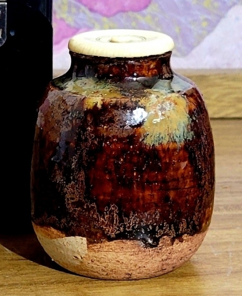 膳所焼 茶入れ 挽家 仕服 合わせ箱 時代物 茶道具 骨董品、美術品 膳所