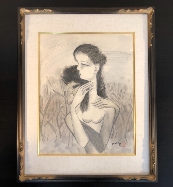 値下げ】人物画 油絵 東郷青児 婦人像 F6 額付き 手描き 肉筆 値下げ