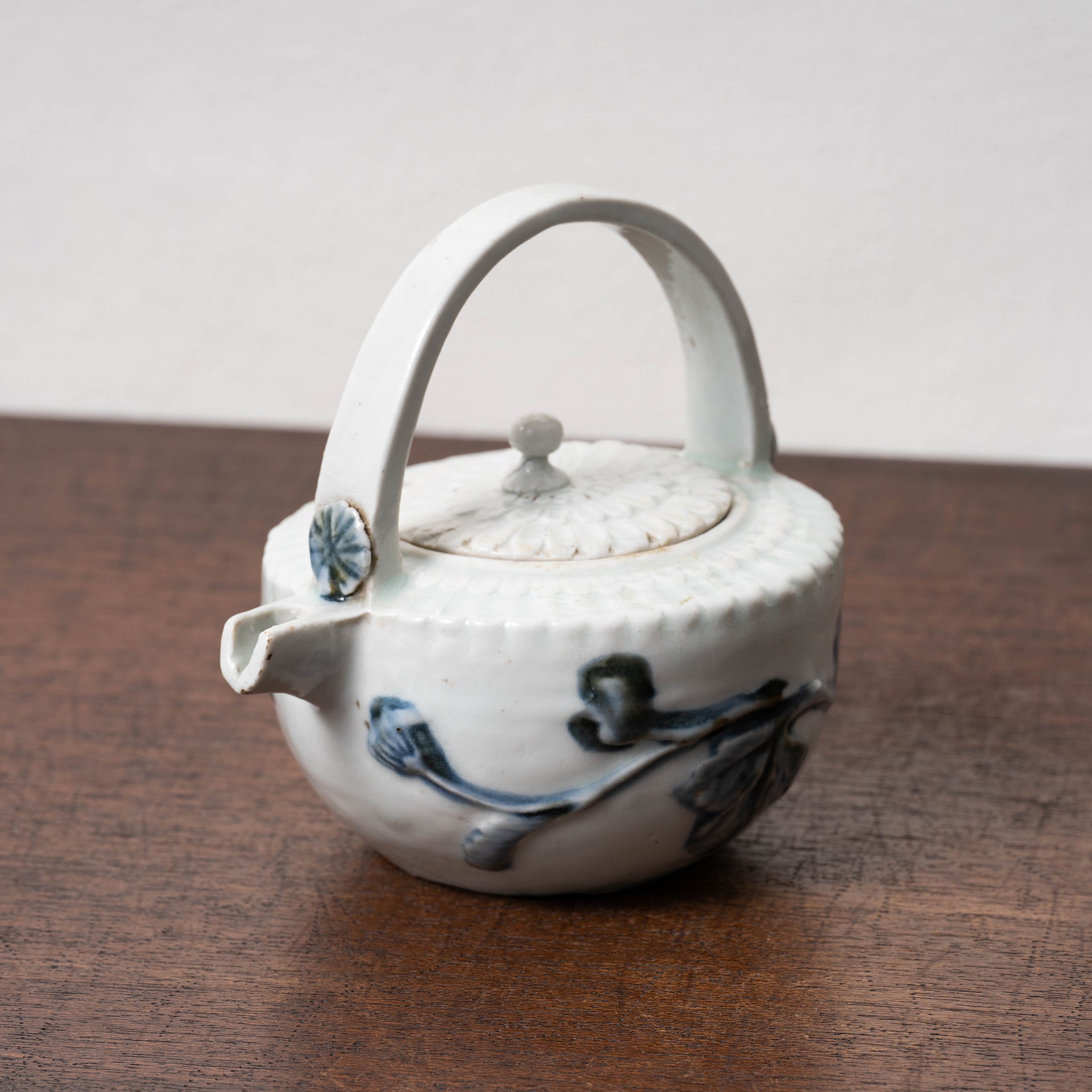 17～18世紀李朝時代後期 染付 金沙里窯系 鳥 青花水禽文盤口瓶 秋草手