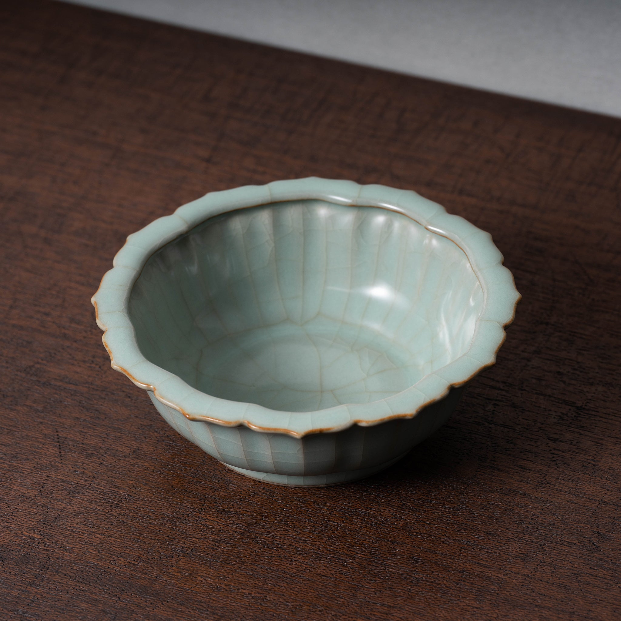 宋汝窯藍釉菊花弁水仙盆 筆洗 書道具 文房具 現代工芸品 美術品 置物