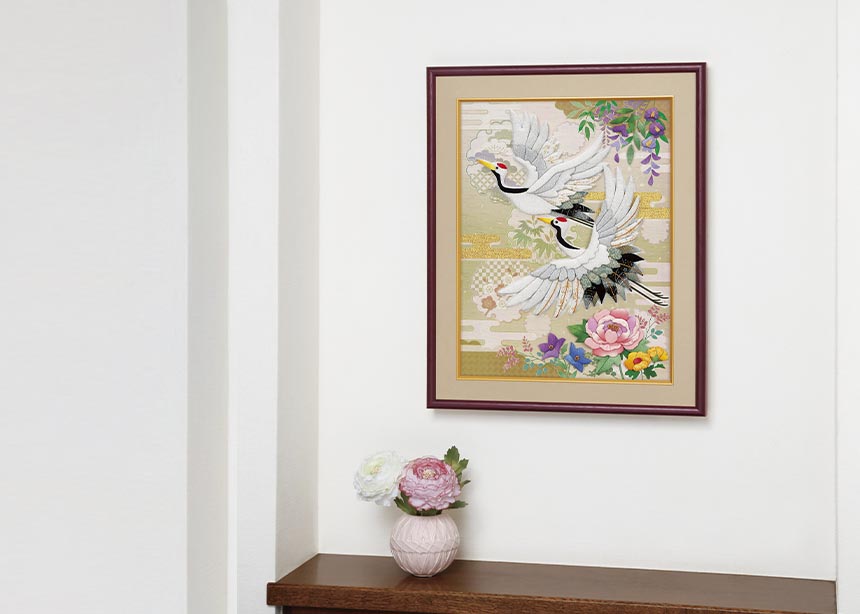 鶴と桜が描かれた額入りの絵画 imgrc0079633156.jpg