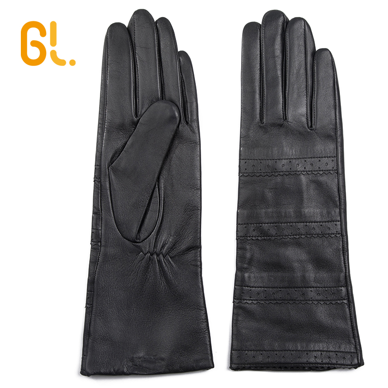 Ladies Soft Long Black Ethiopia Sheep Leather Gloves for Winter