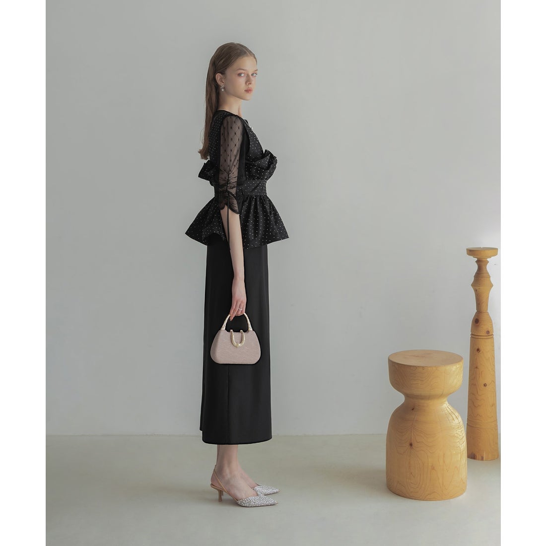 レジャ Leja ドットストーンペプラムチュールワンピースドレス 2点