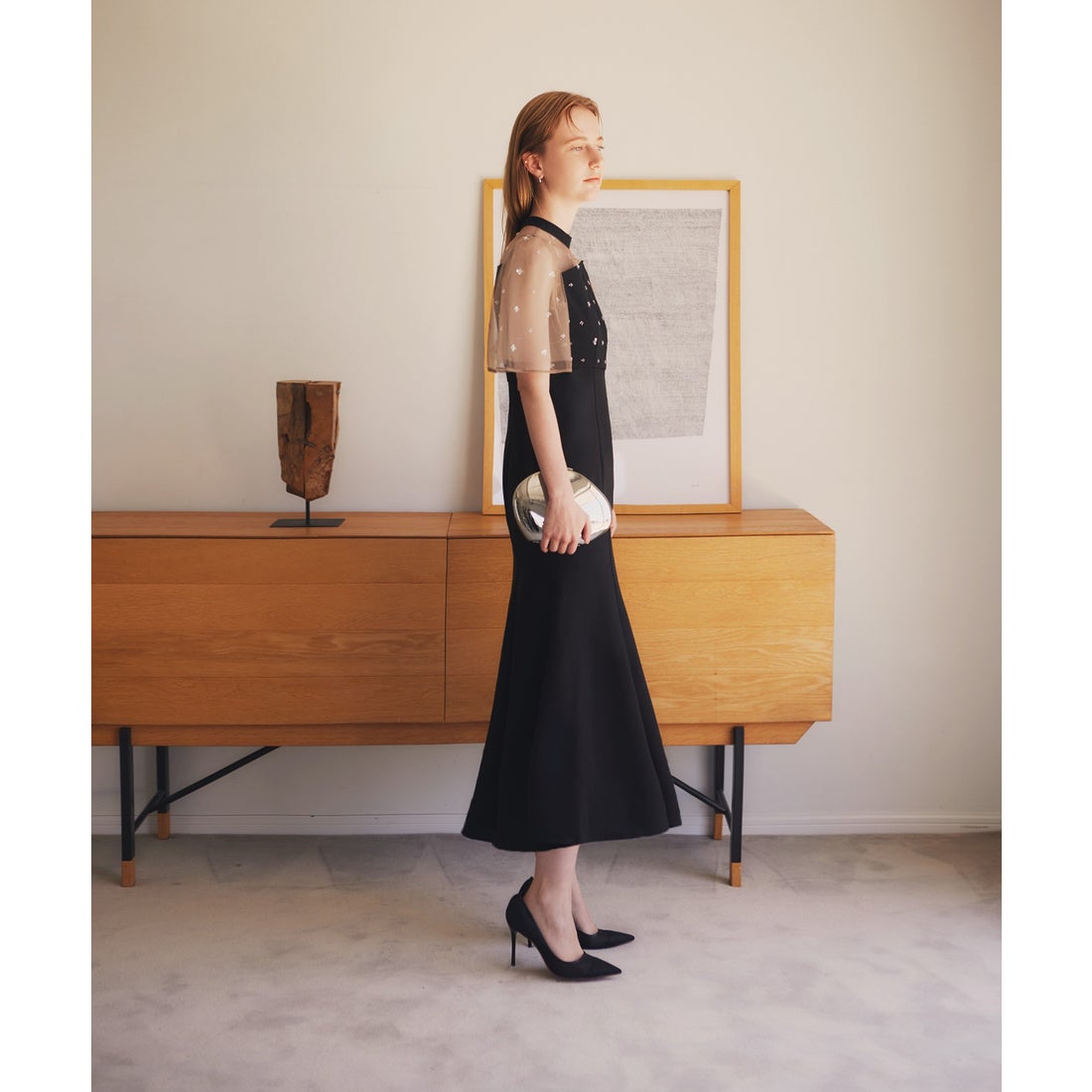 レジャ Leja 花柄ストーンスパンコールチュールオーバーラップ