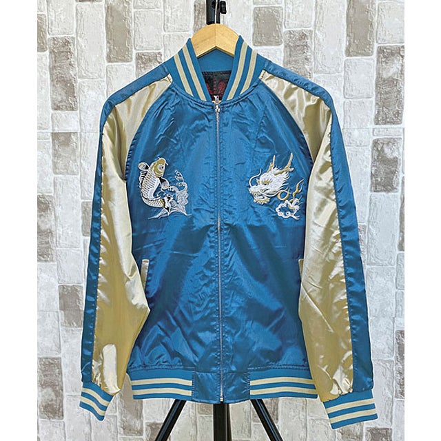 一心如鏡 スカジャン XLサイズ 鷹 中綿なし 青 トップイズム TopIsm