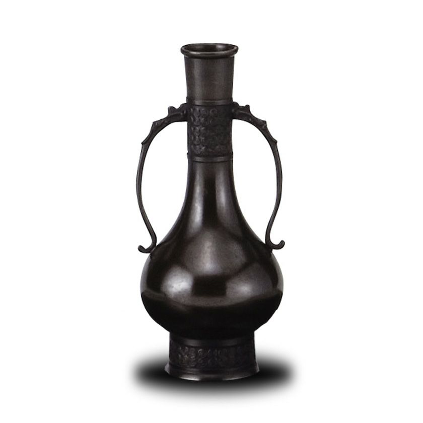 中国古玩 唐物 青銅饕餮文双耳花瓶 古青銅器 在銘 花器 花入 銅製 置物