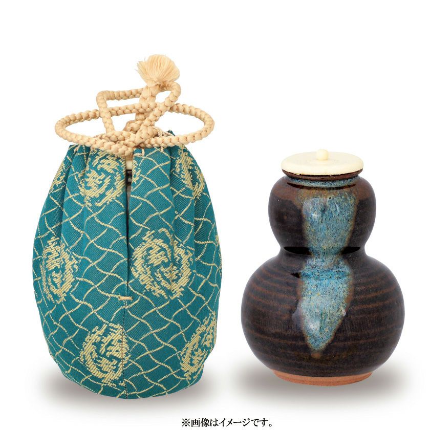 比古焼 鶴首茶入 藤崎寿山 作 仕覆 西陣織 大阪蜀紅 茶道具 共箱 美品