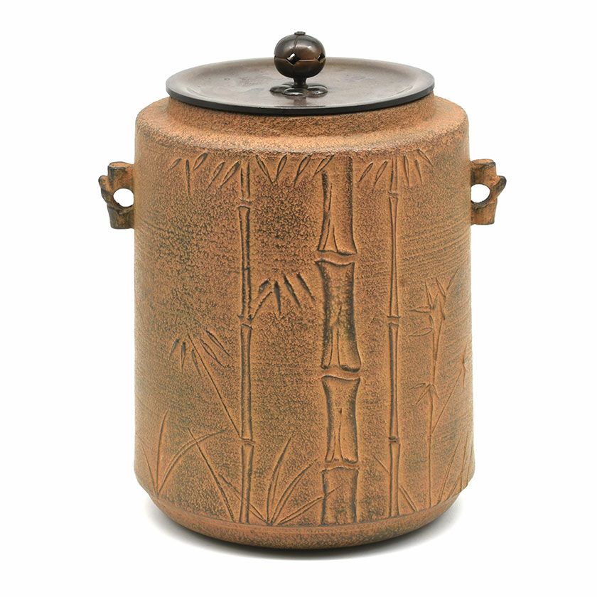 未使用 茶道具 釜師 大國藤兵衛造 銀摘み 蔦地紋 棗釜 鉄釜 共箱 未