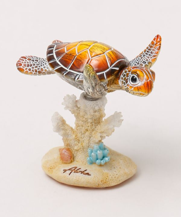 ウミガメのフィギュア 揺れる人形 ハワイアンホヌ 幸運を呼ぶ亀