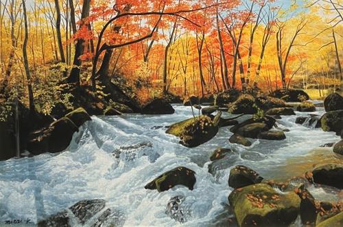 真作保証 川島未雷 「雪解け・奥入瀬」油彩 8号 一点もの 真作保証