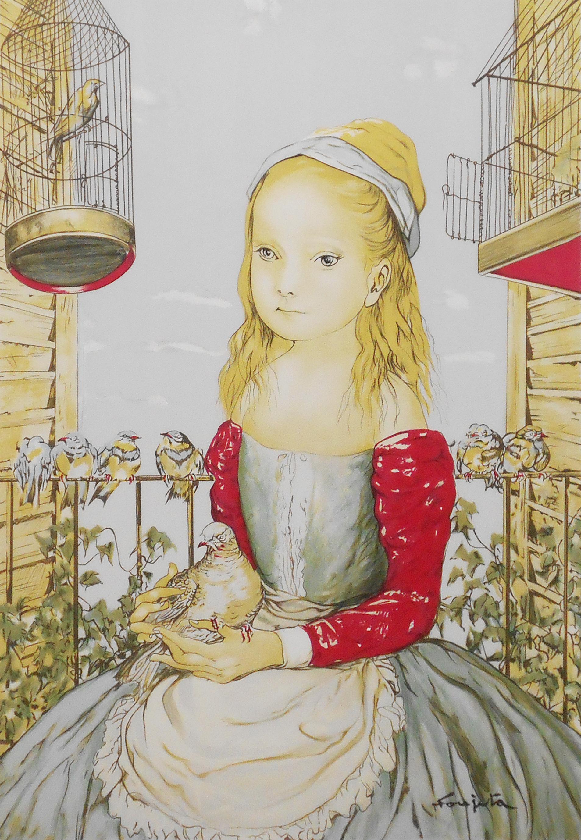 鳩に囲まれた少女藤田嗣治