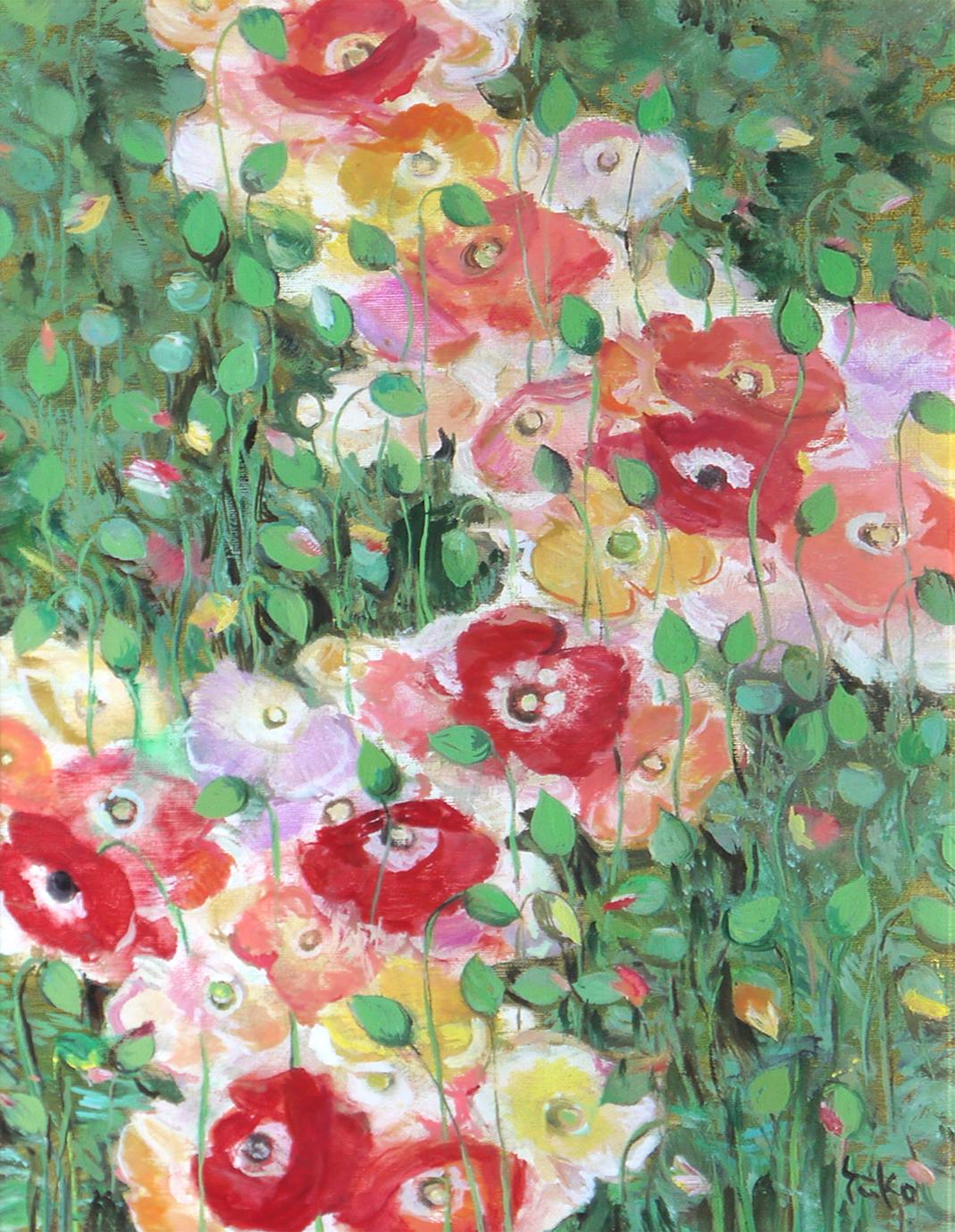 中島裕子 作品 油絵 薔薇 フラワー アンティーク調 中島裕子 作品 油絵