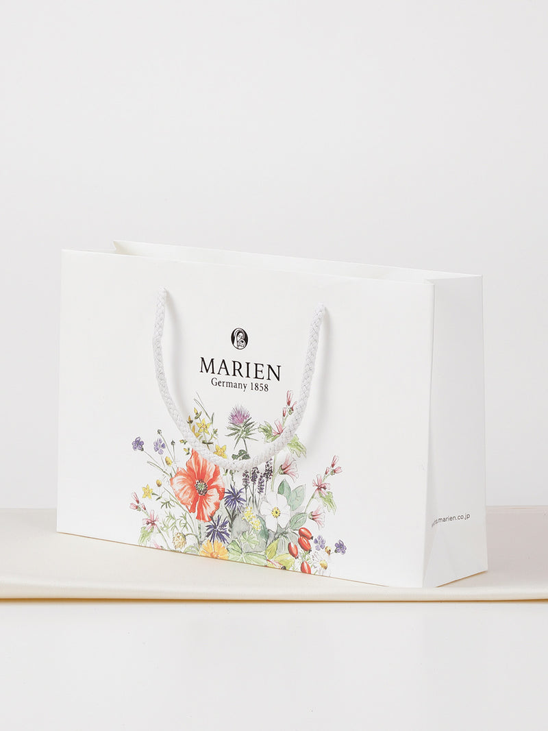 マリエン花柄紙袋】マリエン花柄に光沢ロゴをあしらったギフト用紙袋