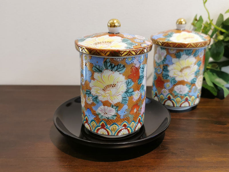 九谷章山作 金彩 蓋付き湯呑み5客【愛品倶楽部柏店】