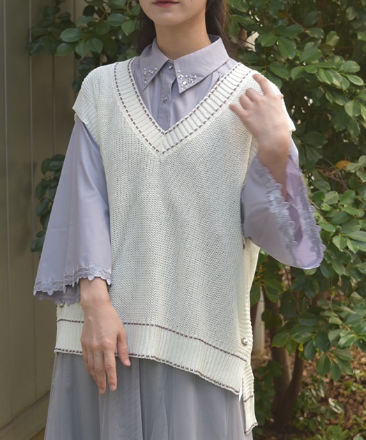 連ボタンステッチニットベスト【2点10%OFF対象商品】 | axes femme