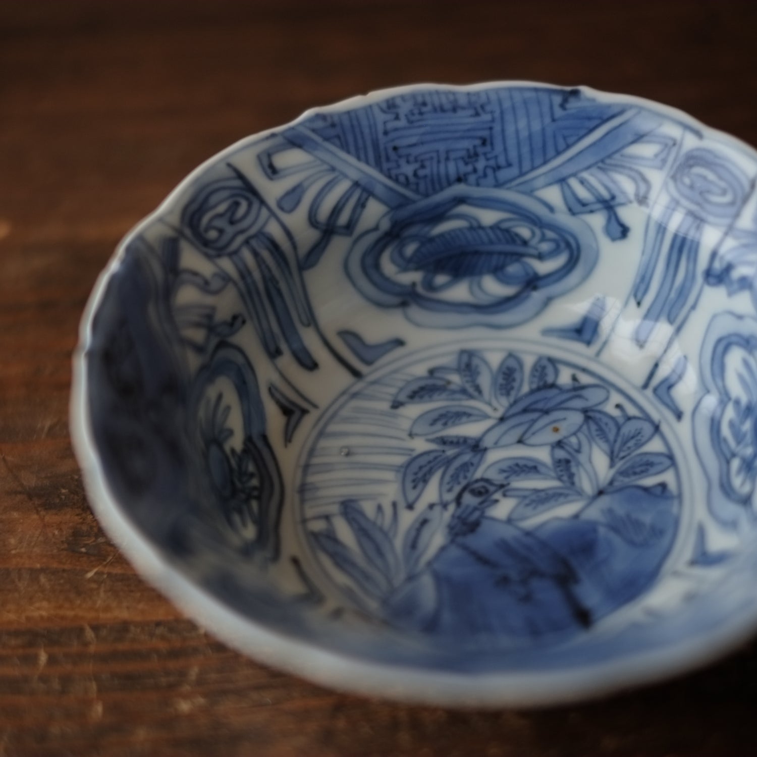 古染付染付南京鉢丼芙蓉手中国古美術明朝末期欠け