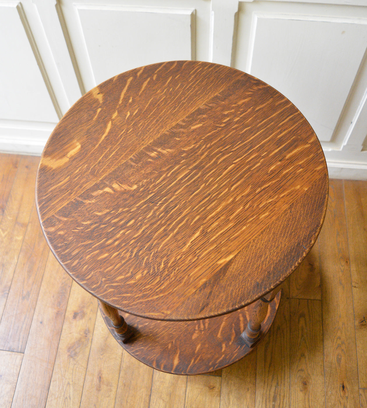 アンティーク イギリス製 ブラウン 円形 木製 テーブル 92cm×46cm