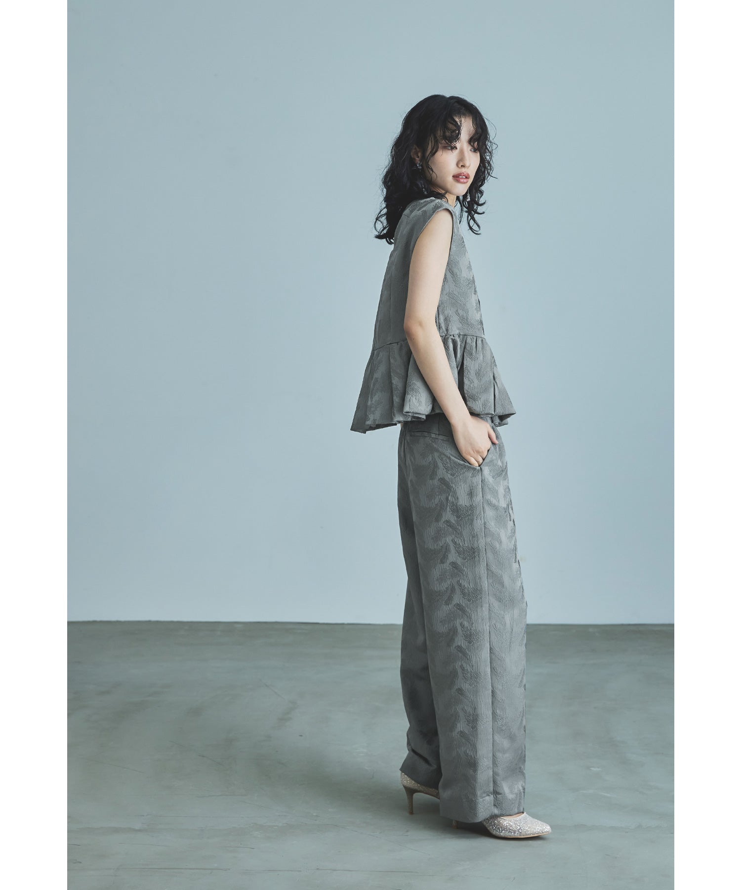 ペプラムセットアップドレス ワイドパンツ パンツドレス パーティー