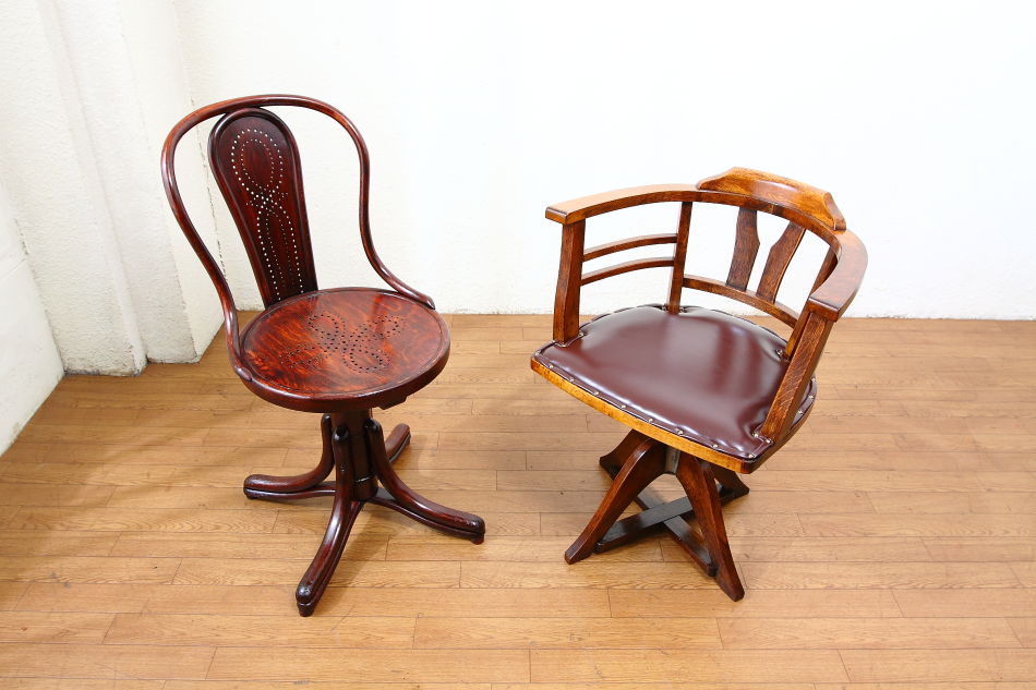 アンティーク】肘掛け付き 回転椅子 チェスト 昭和 コレクション