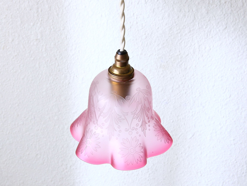 ヴィクトリアン クランベリーガラスランプシェード｜アンティーク家具