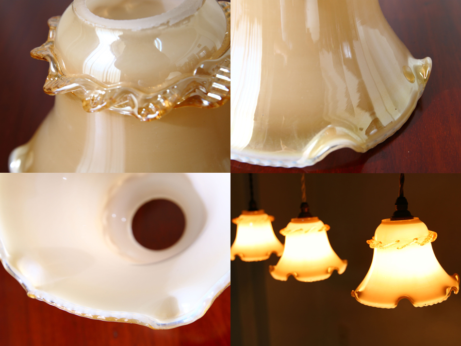 ランプシェイドのみ：アンティーク 玉虫黄色&翠&乳白&桜 ファブリル系