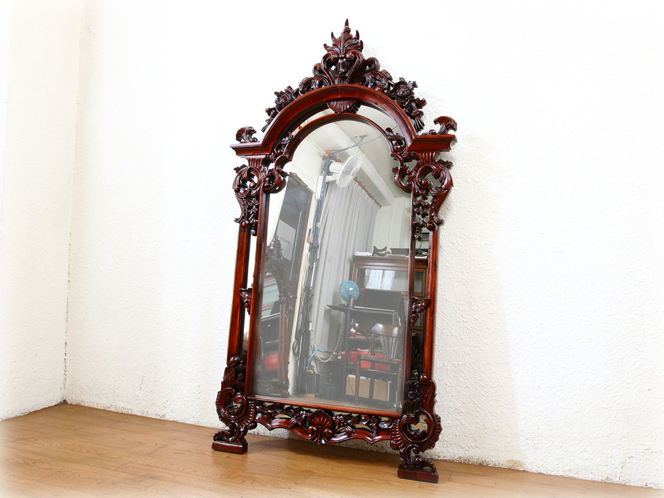 ヴィクトリアンスタイル マホガニーウォールミラー｜アンティーク家具