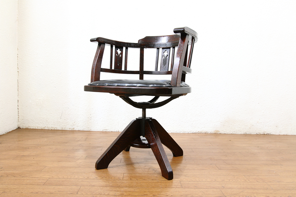 ドクターチェア Japanese antique 大正時代 張替済 回転椅子 ドクター