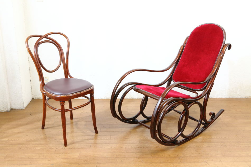 昭和レトロ 鳥取家具 花柄 木製 ロッキングチェア アームチェア ベント