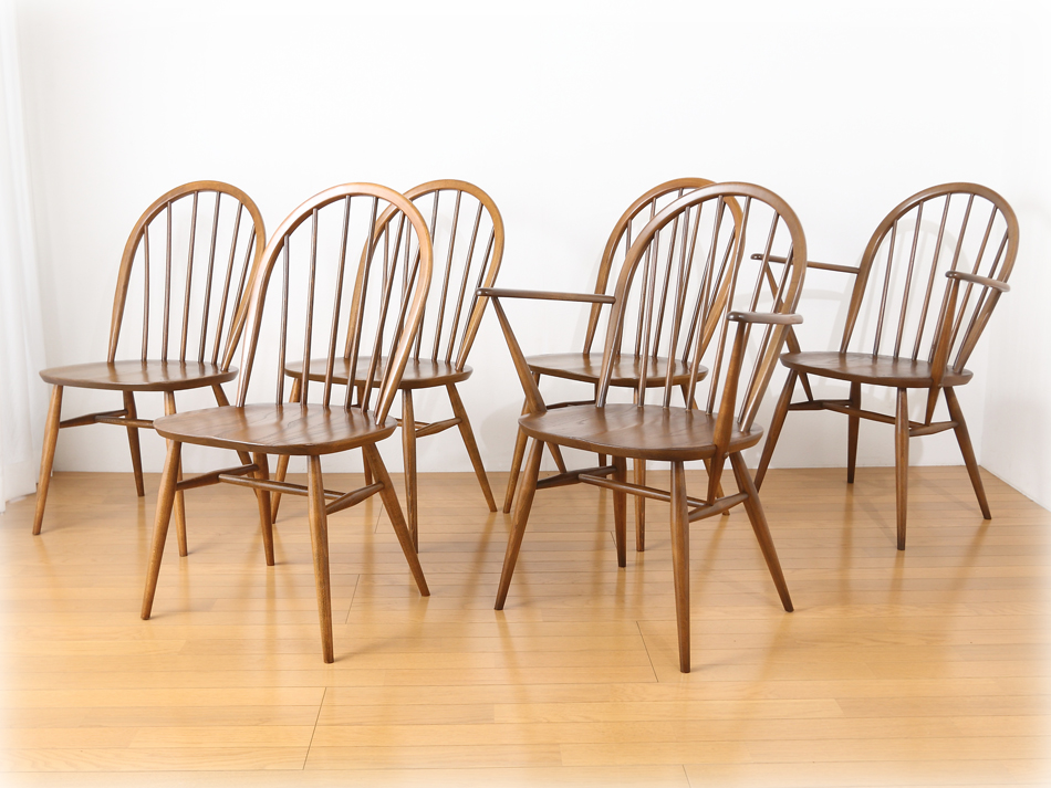 アーコールERCOL 877A&877 ウィンザーチェア 6脚セット｜アンティーク