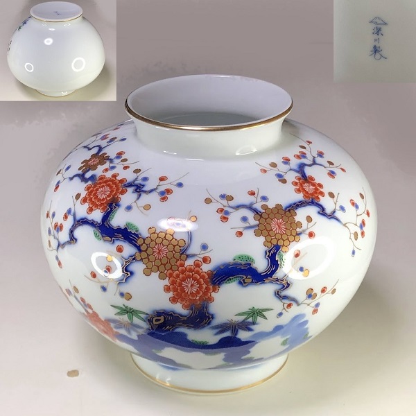 1947 深川製磁 岩梅 六角花瓶 金彩 未使用楽天市場】深川製磁