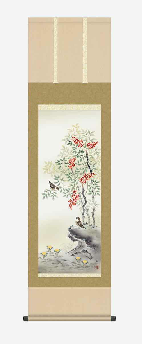 日本画家 野元琴畝『端午清節』双福 掛け軸 絹本 共箱 直筆保証 日本