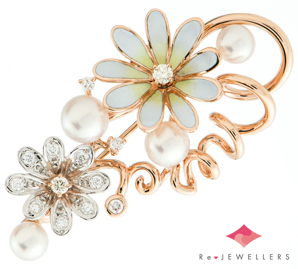 楽天市場】（美品）ミキモト MIKIMOTO パールダイヤフラワーブローチ