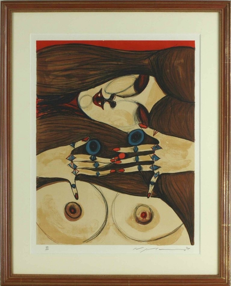 池田満寿夫 アクアチント(銅版画)『母の骨』、共箱付 池田満寿夫