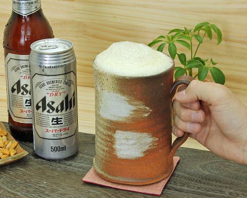 楽天市場】信楽焼 ビール ジョッキ 黒釉白流し 容量 500ml ビア