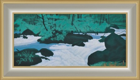 楽天市場】森下一夫 油彩肉筆画 『アルプス山脈〜湖映』 名画 絵画