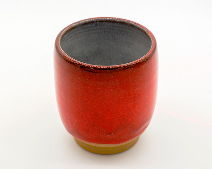 森山焼 赤焼 四代目 鈴木静邨作 紅彩鶴首花瓶 共箱 V 4186