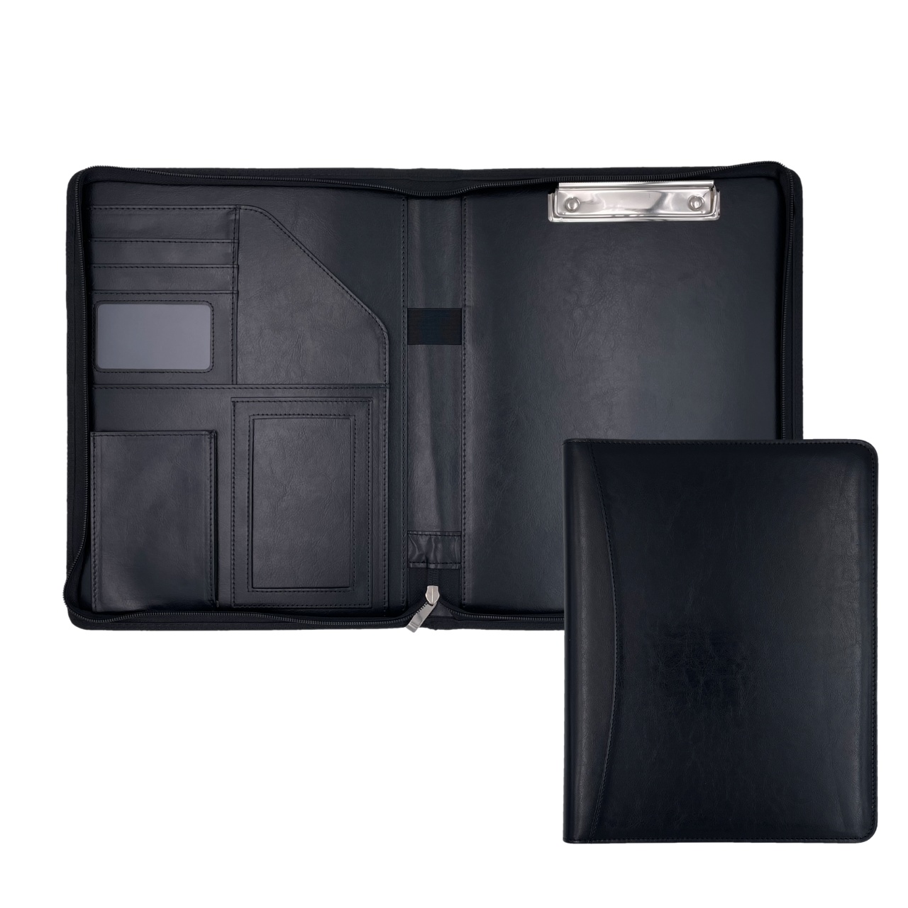 クリップボード A4 PUレザー 多機能 フォルダ 二つ折り ファスナー