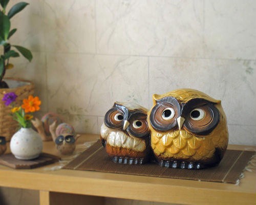 フクロウ 古織部焼 古美術 工芸品 花器 高さ約8cm 置物 インテリア