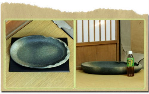 在庫数限り 信楽焼 水盤 花器 20号 窯肌変形ひねり 小判 陶器 池坊