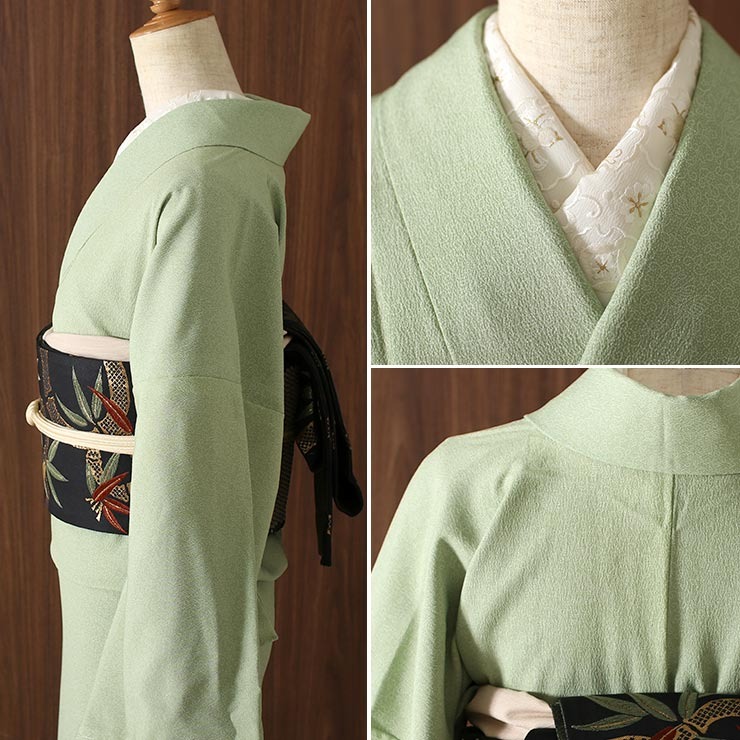 洗える着物 江戸小紋 単衣 街着屋 鳳凰唐草 抹茶色 M L サイズ 日本製